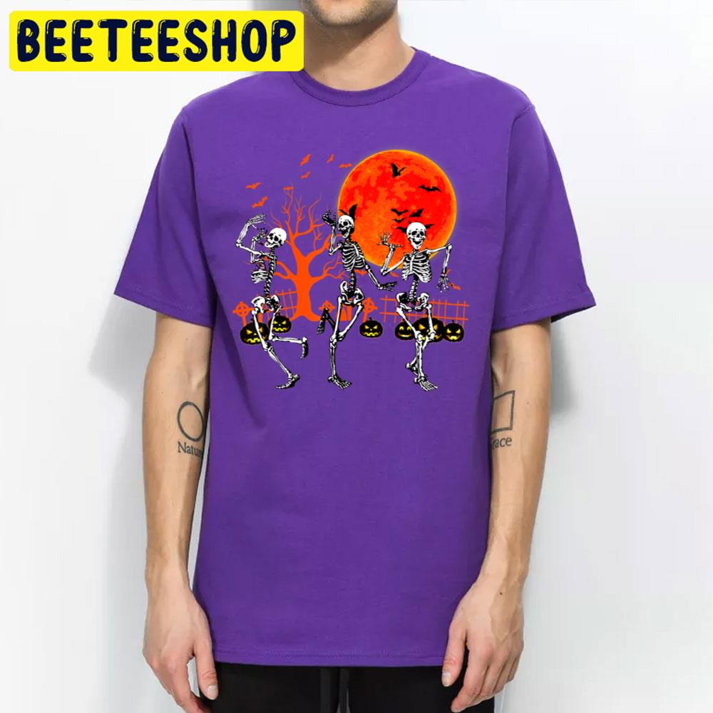 Dancing Scary Skeleton And Pumpkin Halloween Trending Unisex T-Shirt Dancing Scary Skeleton And Pumpkin Halloween Trending Unisex T-Shirt