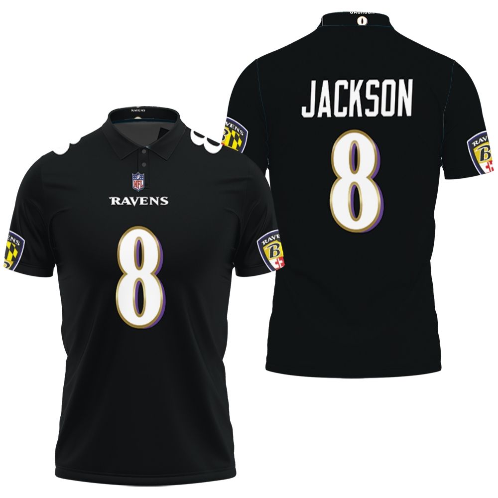 Design Baltimore Ravens Lamar Jackson #8 Great Player Nfl American Football Game Jersey Black 2019 Polo Shirt Design Baltimore Ravens Lamar Jackson #8 Great Player Nfl American Football Game Jersey Black 2019 Polo Shirt