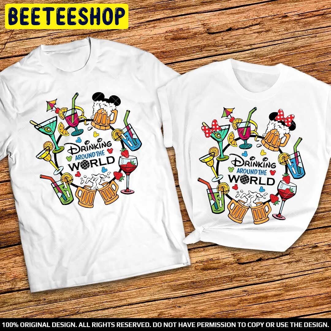 Disney Couple Epcot Drinking Around The World Trending Unisex Shirt Disney Couple Epcot Drinking Around The World Trending Unisex Shirt