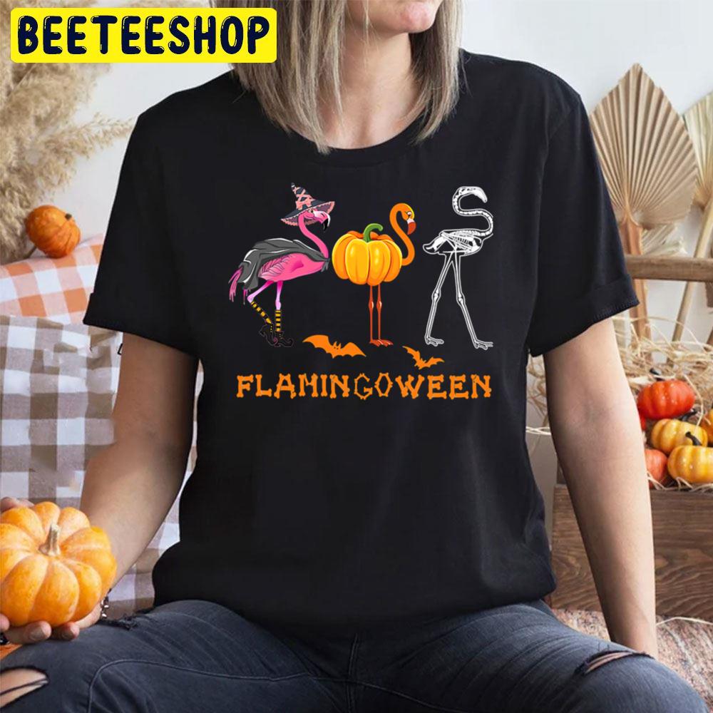 Funny Witch Pumpkin And Skeleton Flamingoween Halloween Trending Unisex T-Shirt Funny Witch Pumpkin And Skeleton Flamingoween Halloween Trending Unisex T-Shirt