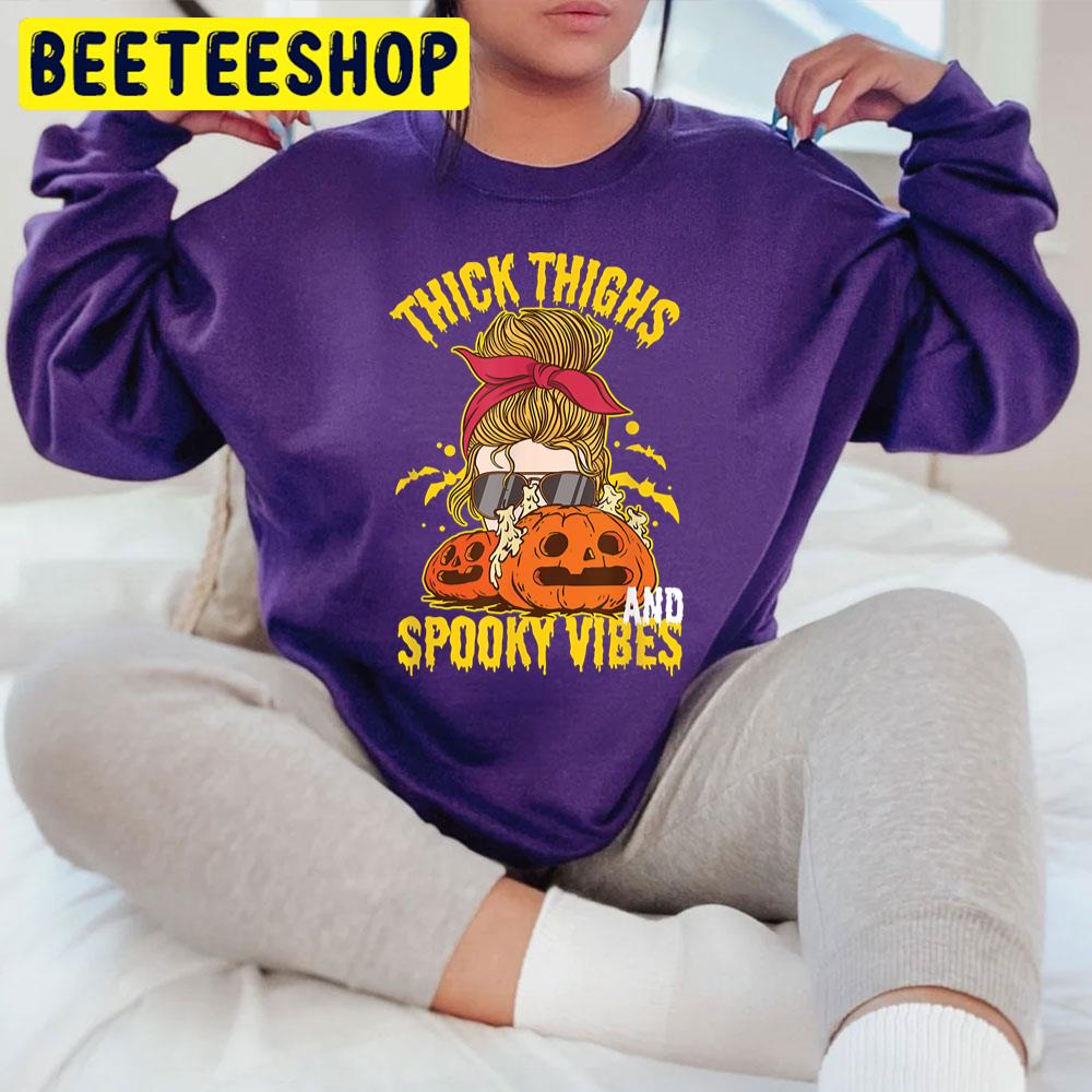 Girl And Pumpkin Thick Thighs And Spooky Vibes Halloween Trending Unisex T-Shirt Girl And Pumpkin Thick Thighs And Spooky Vibes Halloween Trending Unisex T-Shirt