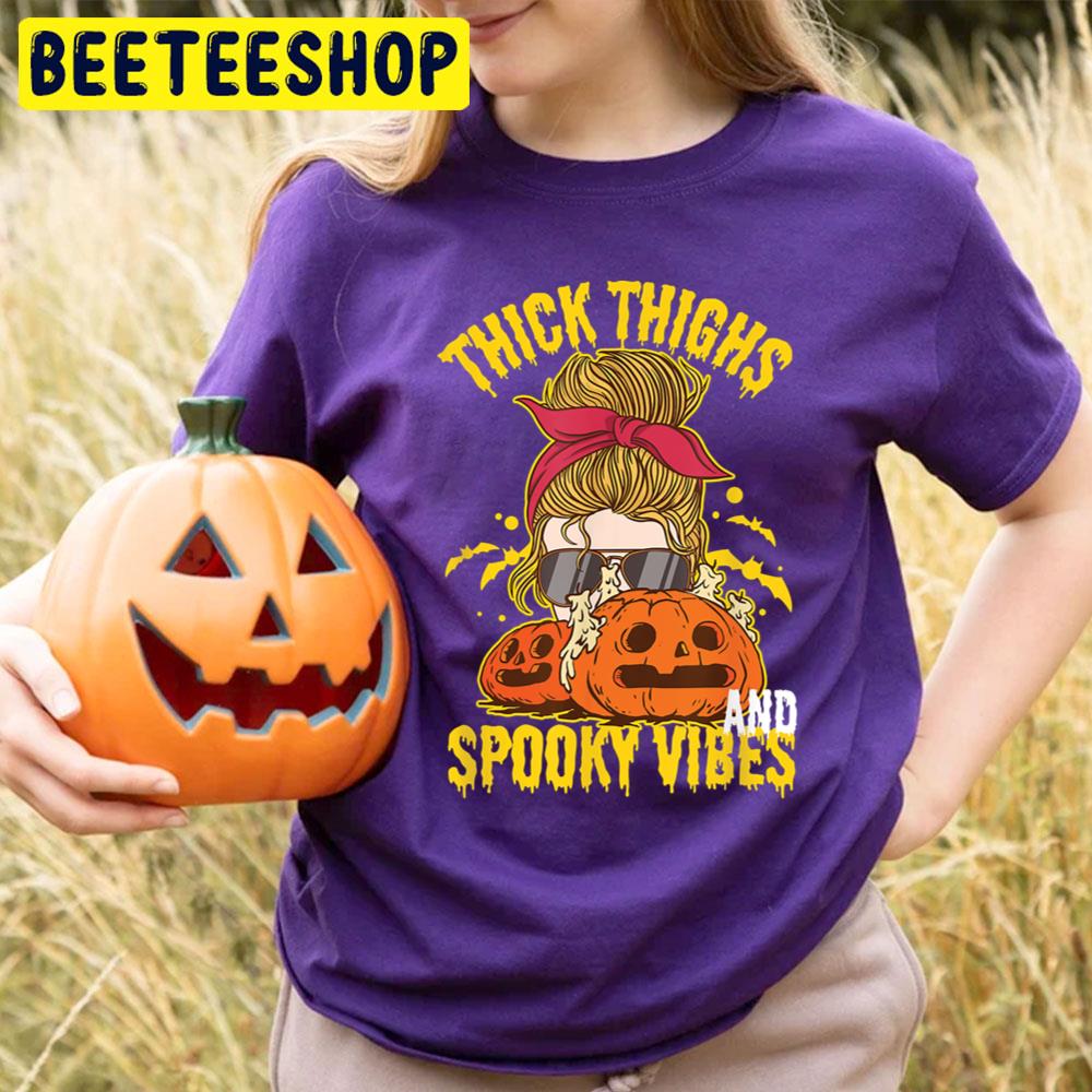 Girl And Pumpkin Thick Thighs And Spooky Vibes Halloween Trending Unisex T-Shirt Girl And Pumpkin Thick Thighs And Spooky Vibes Halloween Trending Unisex T-Shirt