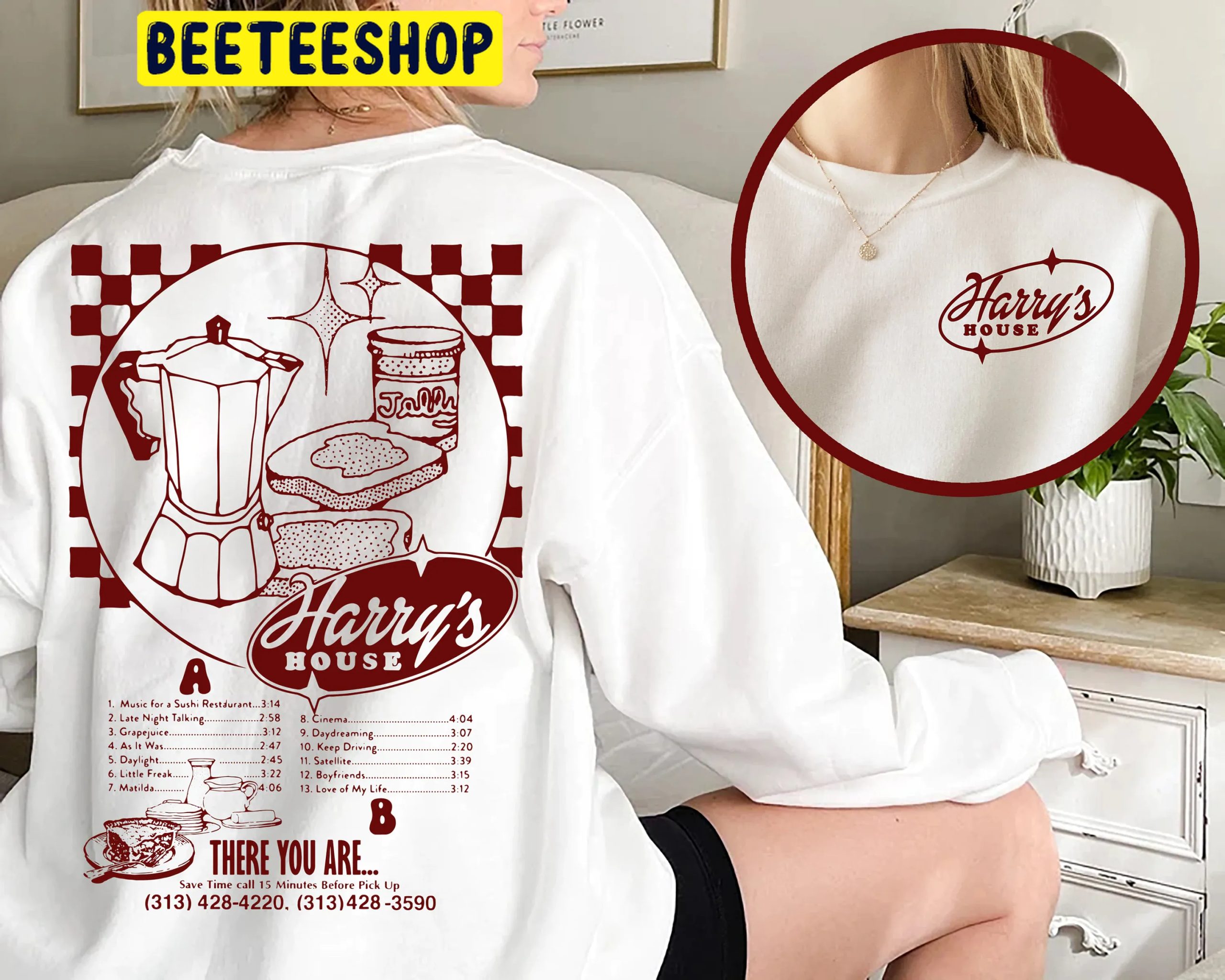 Harry's House Tracklist Retro Diner Harrys House 2022 Double Sided Unsiex Sweatshirt Harry's House Tracklist Retro Diner Harrys House 2022 Double Sided Unsiex Sweatshirt