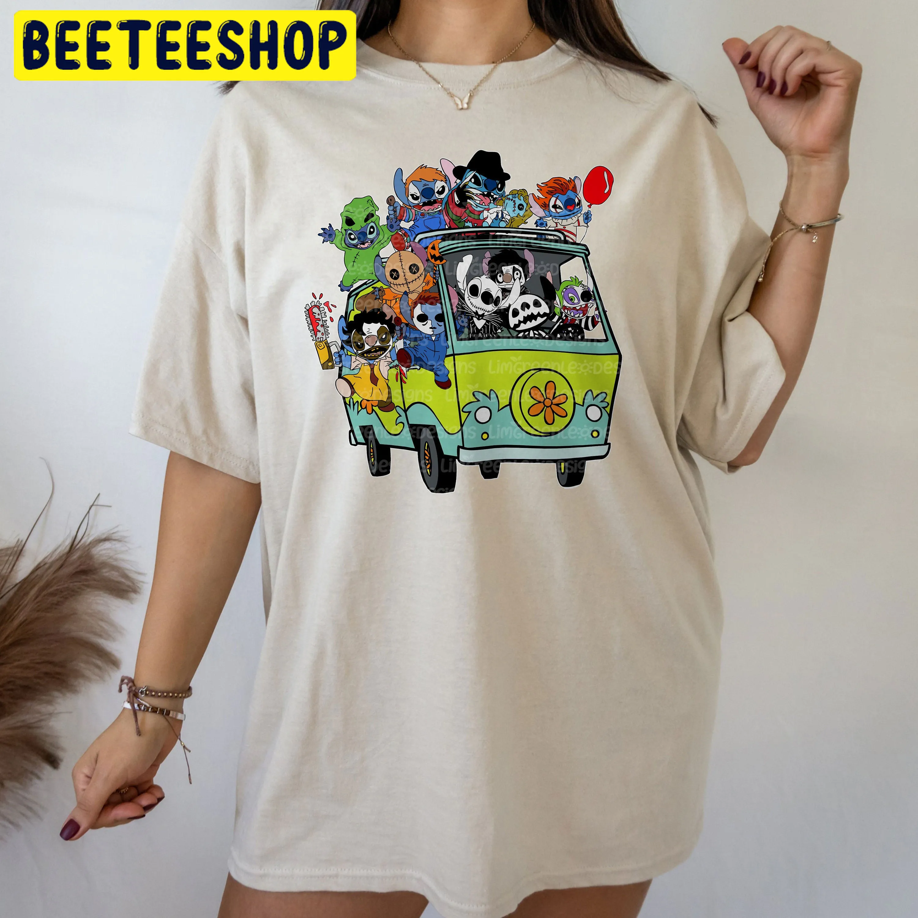 Horror Character Disney In Hippie Car Halloween Unisex T-Shirt Horror Character Disney In Hippie Car Halloween Unisex T-Shirt