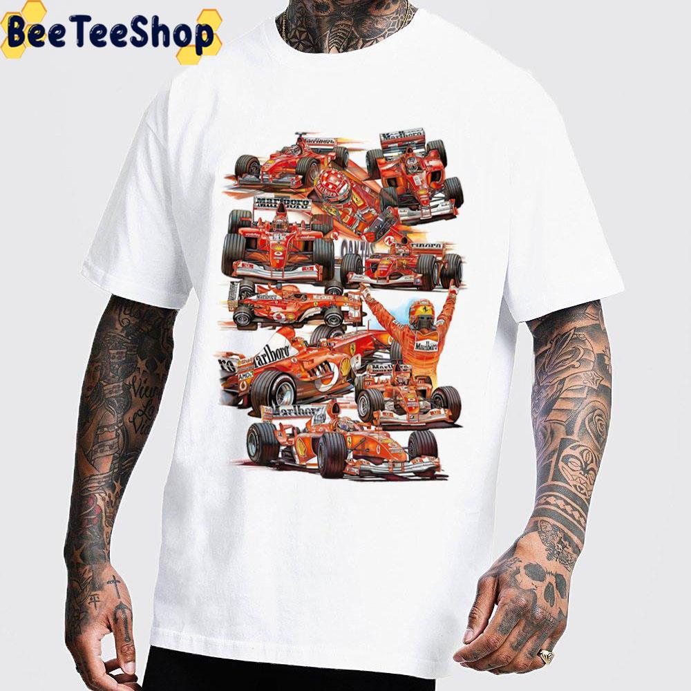 In Ferrari Art Drawing Michael Schumacher Racing Unisex T-Shirt In Ferrari Art Drawing Michael Schumacher Racing Unisex T-Shirt