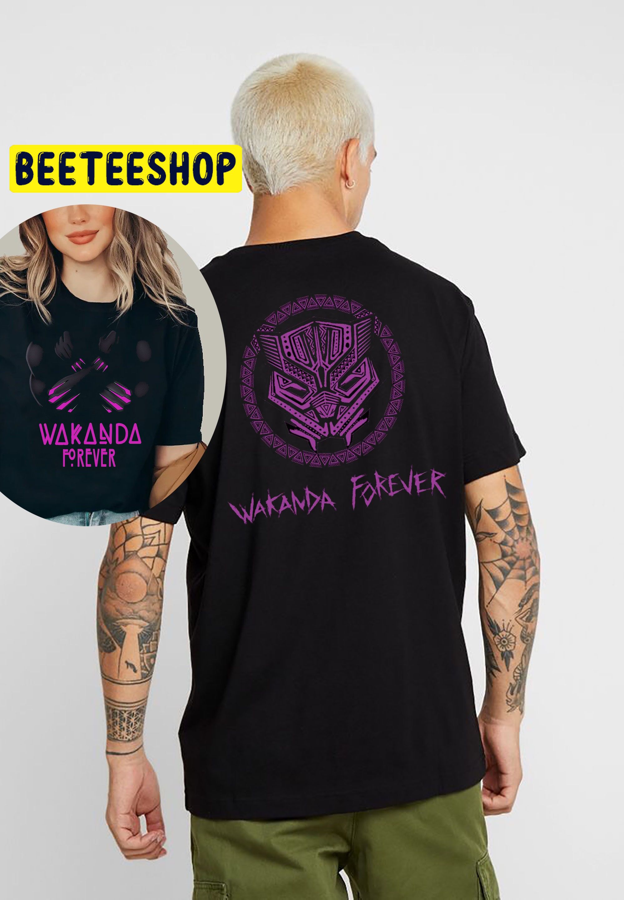 Marvel Black Panther 2 Vintage Wakanda Forever Art Double Side Unisex T-Shirt