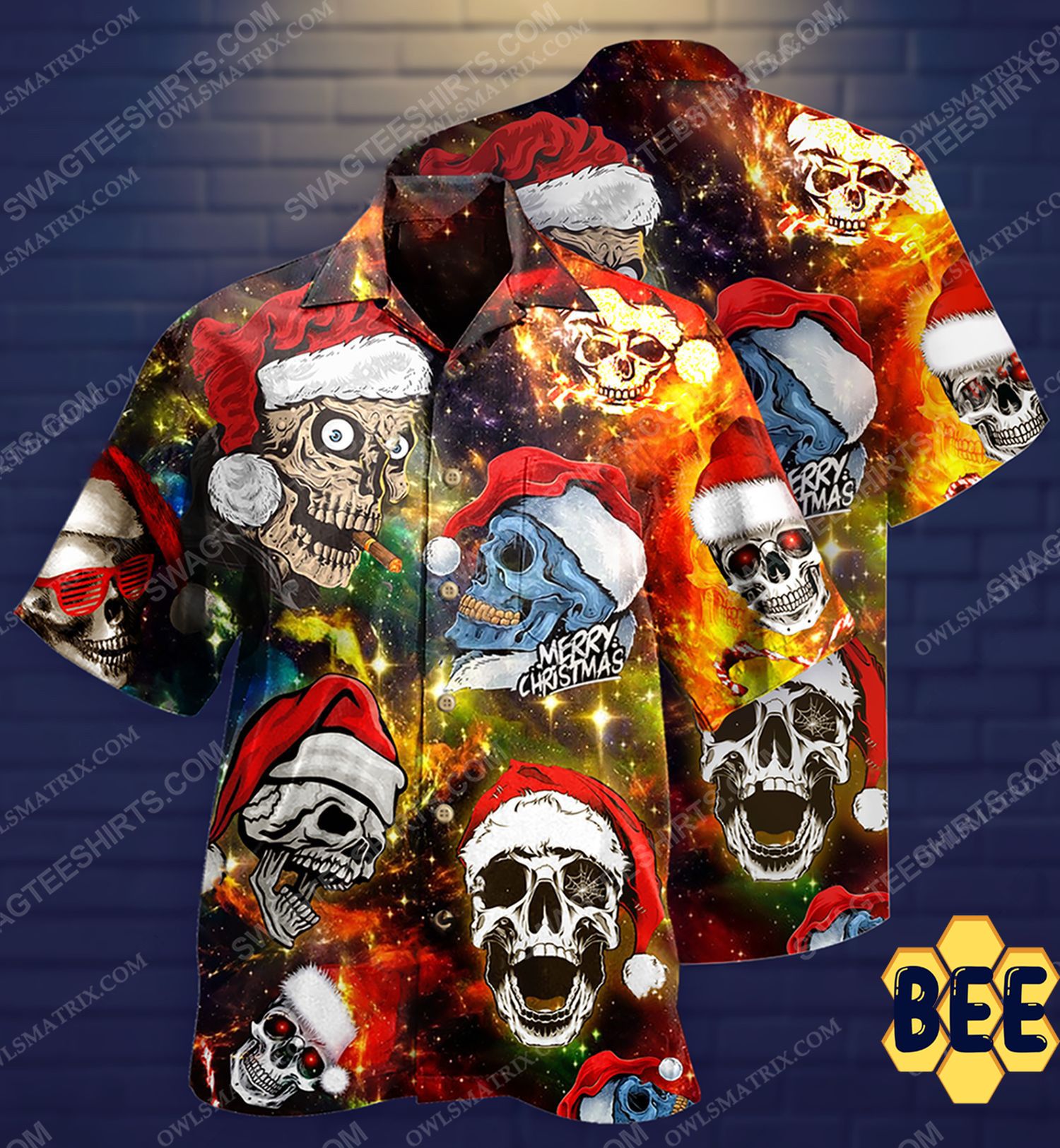 Merry Christmas And Skull Galaxy ?full Print Trending Hawaiian Shirt Merry Christmas And Skull Galaxy ?full Print Trending Hawaiian Shirt