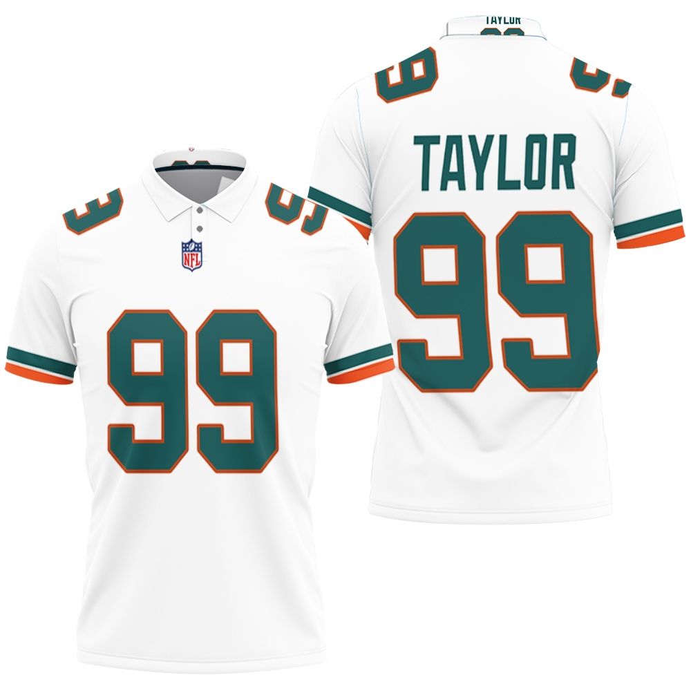 Miami Dolphins Jason Taylor #99 Great Player White 2019 Alternate Game Polo Shirt Miami Dolphins Jason Taylor #99 Great Player White 2019 Alternate Game Polo Shirt