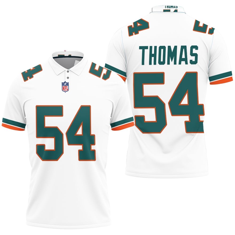 Miami Dolphins Zach Thomas #54 Nfl American Football White 2019 Alternate Game Polo Shirt Miami Dolphins Zach Thomas #54 Nfl American Football White 2019 Alternate Game Polo Shirt