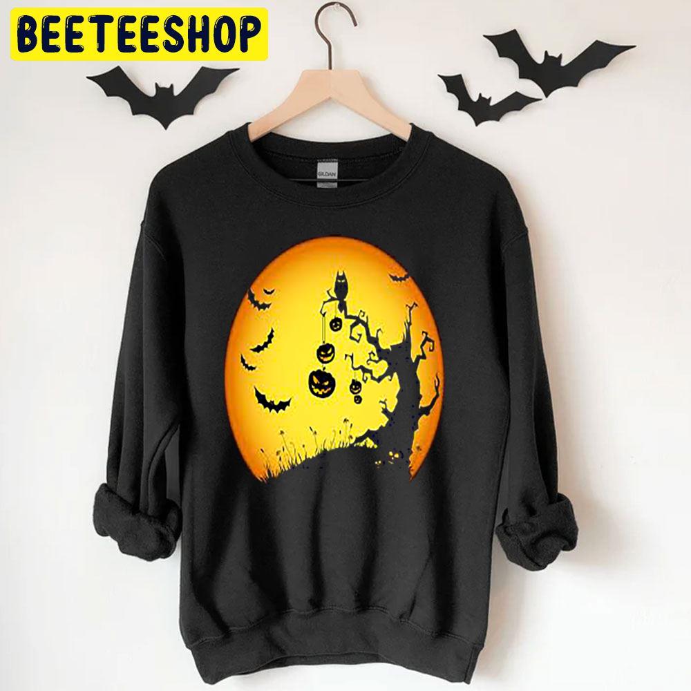 Monster Tree Pumpkins And Bats Halloween Unisex T-Shirt Monster Tree Pumpkins And Bats Halloween Unisex T-Shirt
