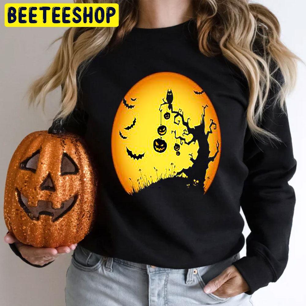 Monster Tree Pumpkins And Bats Halloween Unisex T-Shirt Monster Tree Pumpkins And Bats Halloween Unisex T-Shirt