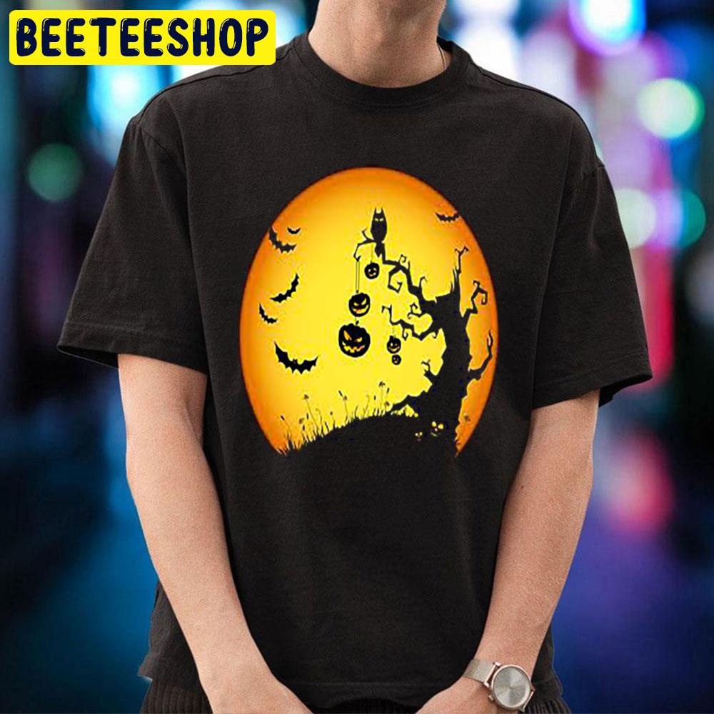 Monster Tree Pumpkins And Bats Halloween Unisex T-Shirt Monster Tree Pumpkins And Bats Halloween Unisex T-Shirt