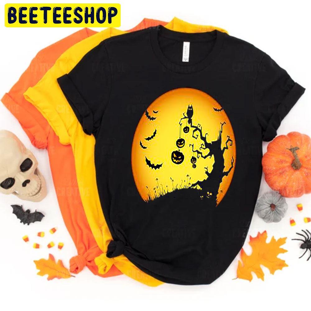 Monster Tree Pumpkins And Bats Halloween Unisex T-Shirt Monster Tree Pumpkins And Bats Halloween Unisex T-Shirt