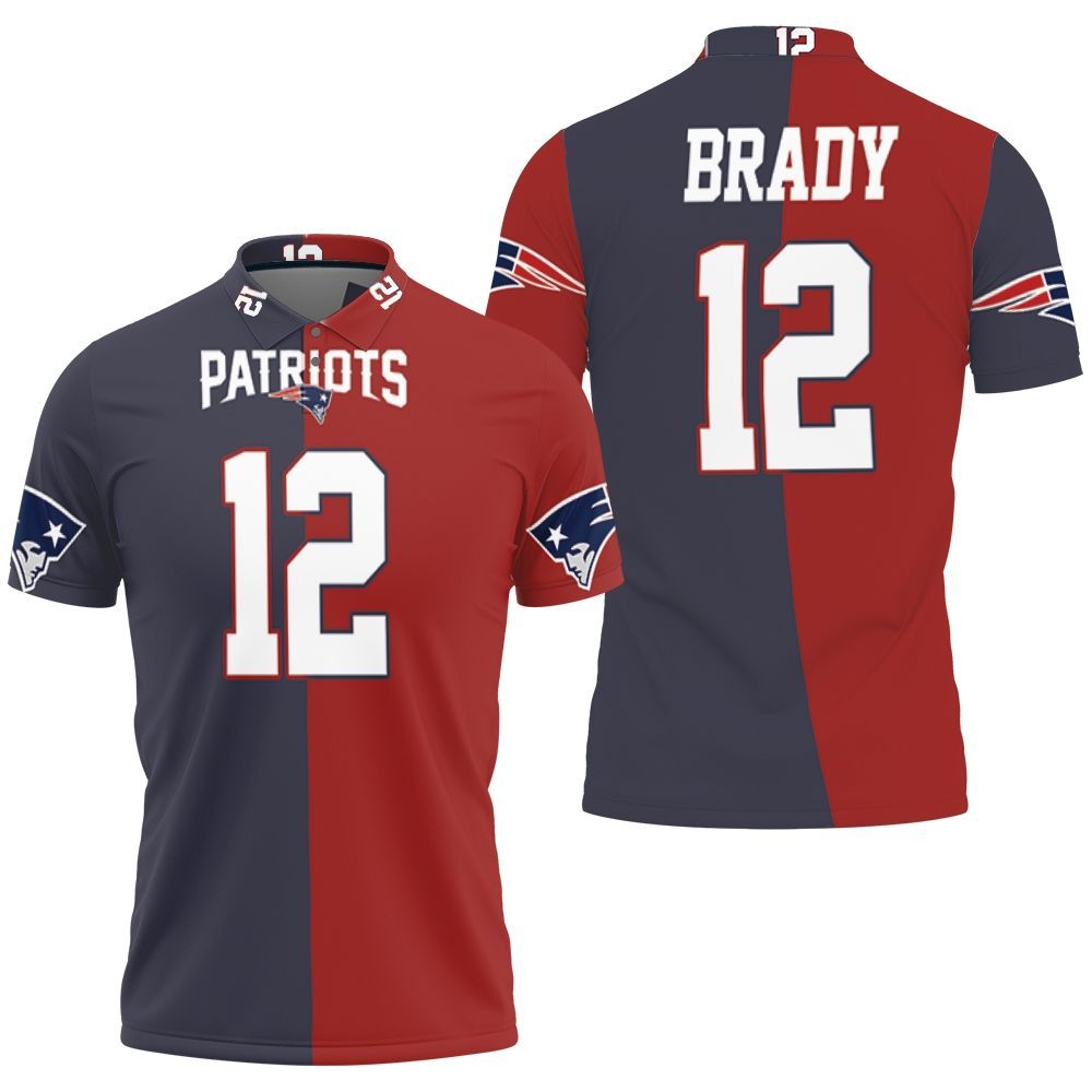 New England Patriots Tom Bradynavy Red Two Tone Jersey Inspired 3D All Over Print Polo Shirt New England Patriots Tom Bradynavy Red Two Tone Jersey Inspired 3D All Over Print Polo Shirt