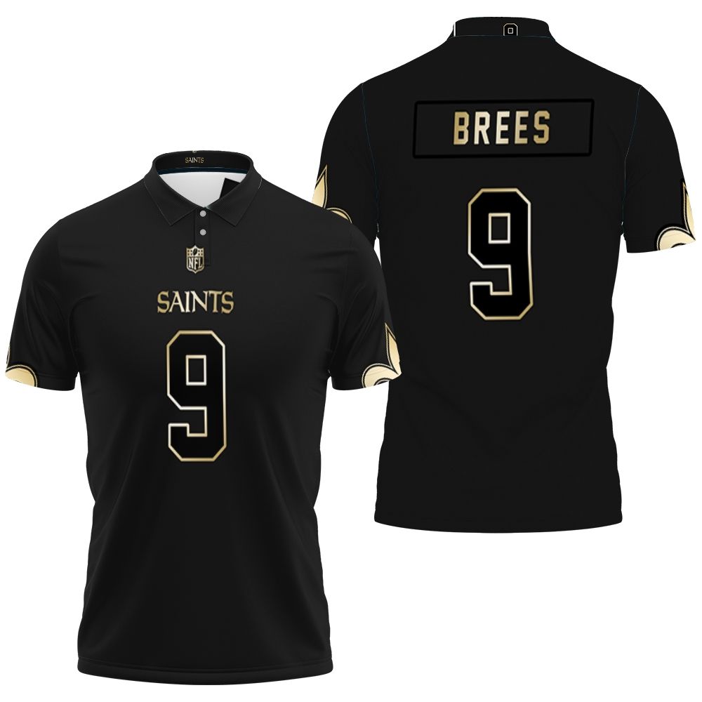 New Orleans Saints 9 Drew Brees Black Golden Edition Mens Jersey Inspired 3D All Over Print Polo Shirt New Orleans Saints 9 Drew Brees Black Golden Edition Mens Jersey Inspired 3D All Over Print Polo Shirt
