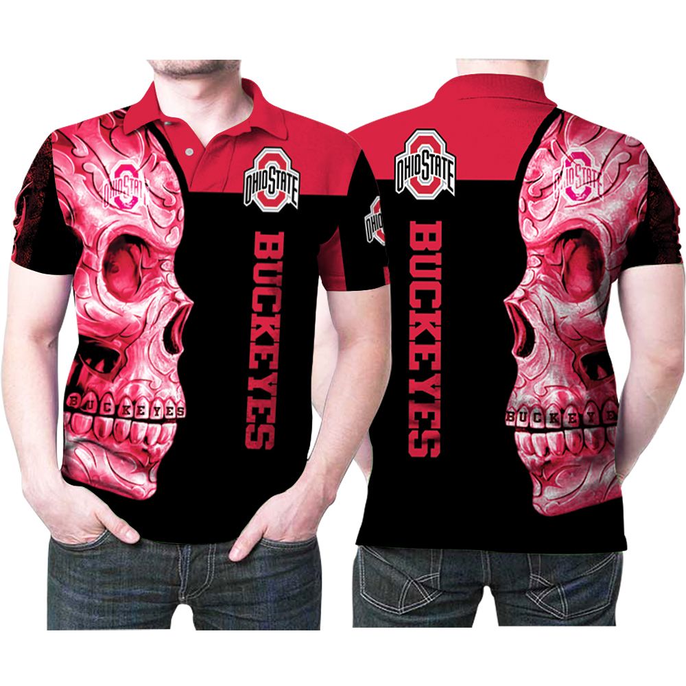 Ohio State Buckeyes Sugar Skull Flowers 3D All Over Print Polo Shirt Ohio State Buckeyes Sugar Skull Flowers 3D All Over Print Polo Shirt