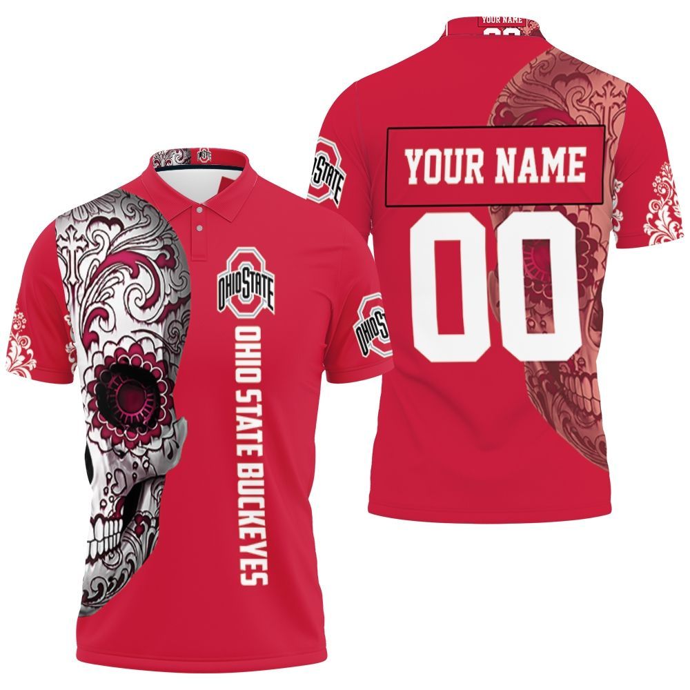 Ohio State Buckeyes Sugar Skull Personalized 3D All Over Print Polo Shirt Ohio State Buckeyes Sugar Skull Personalized 3D All Over Print Polo Shirt