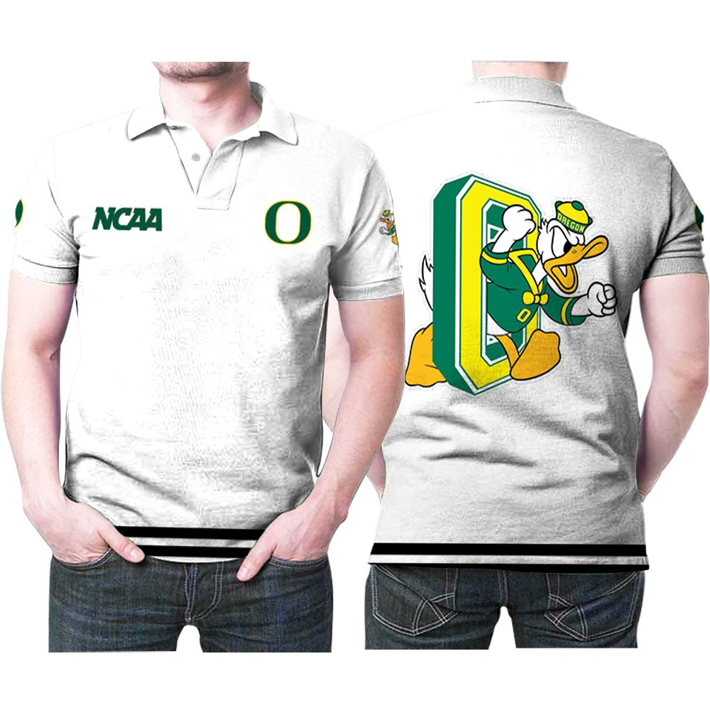 Oregon Ducks Ncaa Classic White With Mascot Logo 3D All Over Print Polo Shirt Oregon Ducks Ncaa Classic White With Mascot Logo 3D All Over Print Polo Shirt
