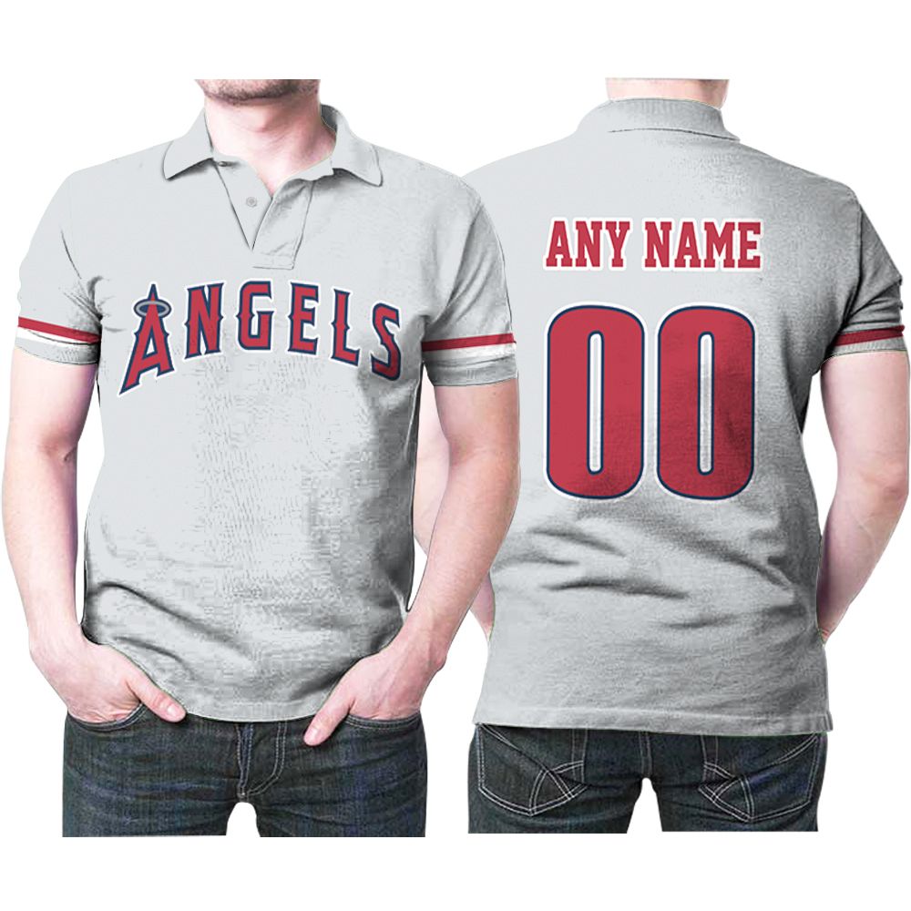 Personalized Los Angeles Angels 00 Anyname 2020 Players Grey Jersey Inspired Style Polo Shirt Personalized Los Angeles Angels 00 Anyname 2020 Players Grey Jersey Inspired Style Polo Shirt