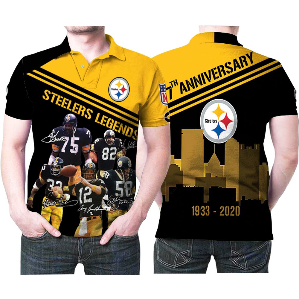 Pittsburgh Steelers Legends Signature 87th Anniversary 5 Legends Signed Printed 3D All Over Print Polo Shirt Pittsburgh Steelers Legends Signature 87th Anniversary 5 Legends Signed Printed 3D All Over Print Polo Shirt