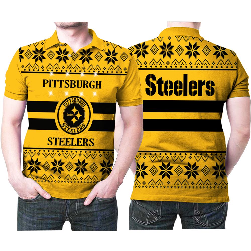 Pittsburgh Steelers Light Up Ugly Christmas Printed 3D All Over Print Polo Shirt Pittsburgh Steelers Light Up Ugly Christmas Printed 3D All Over Print Polo Shirt