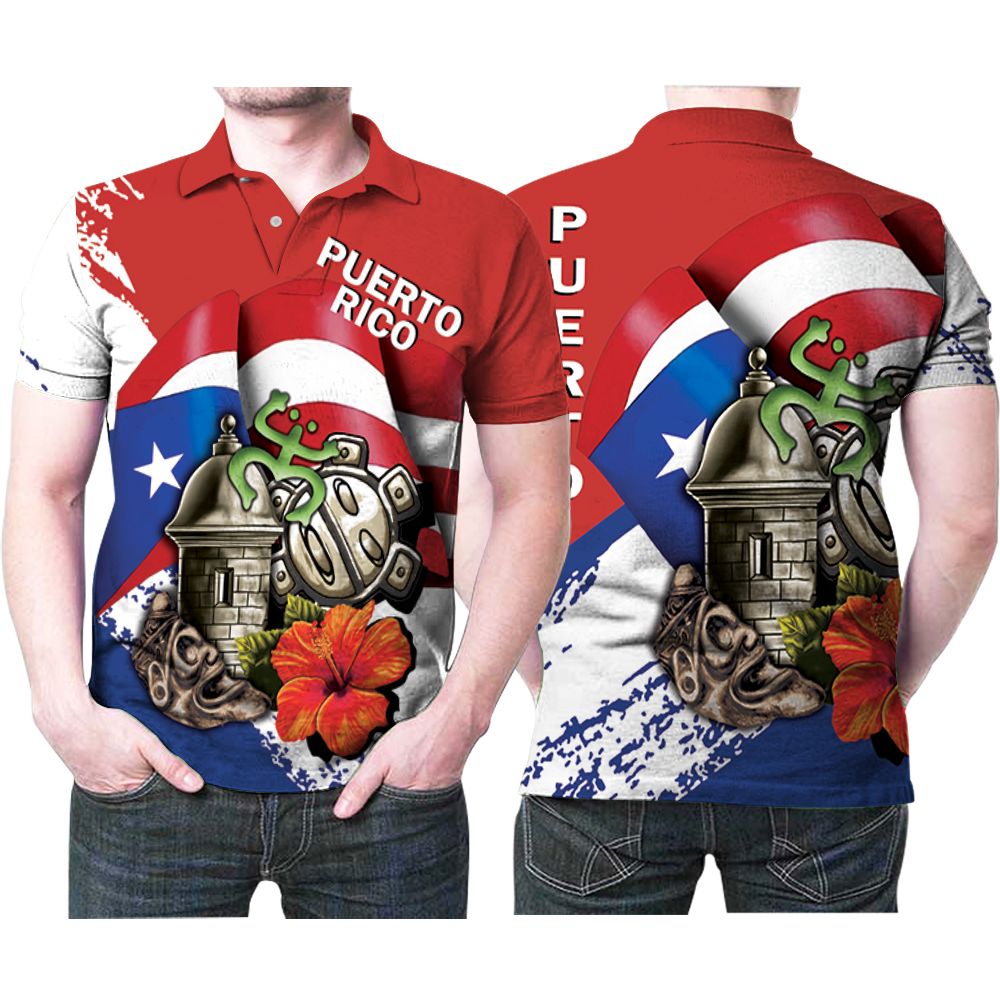 Puerto Rico Maori Pattern Symbols Printed 3D All Over Print Polo Shirt Puerto Rico Maori Pattern Symbols Printed 3D All Over Print Polo Shirt