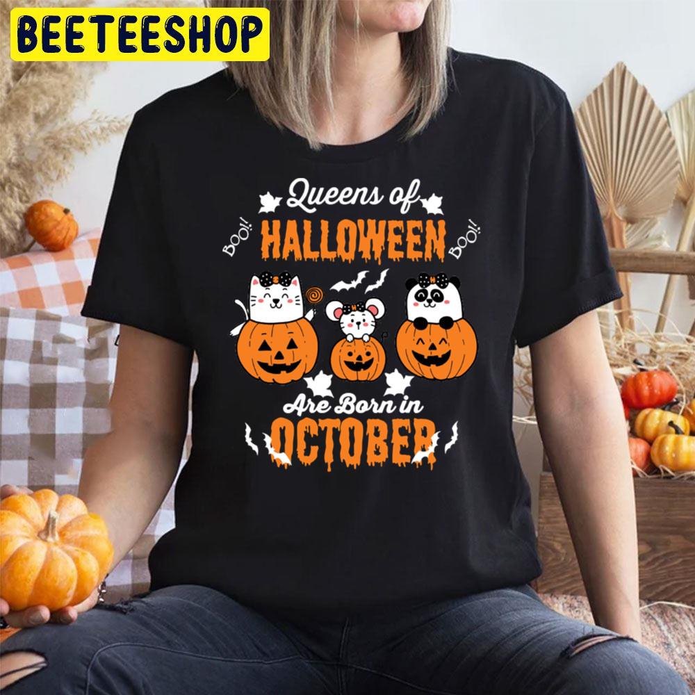 Queen Of Halloween Are Born In October Cat Mouse And Panda Trending Unisex T-Shirt Queen Of Halloween Are Born In October Cat Mouse And Panda Trending Unisex T-Shirt