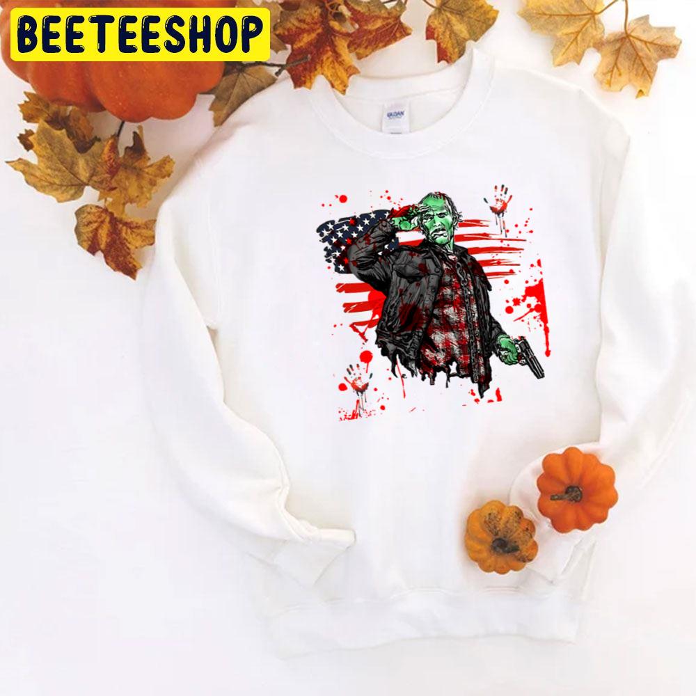 Red America Flag Zombie With Blood Halloween Trending Unisex T-Shirt Red America Flag Zombie With Blood Halloween Trending Unisex T-Shirt