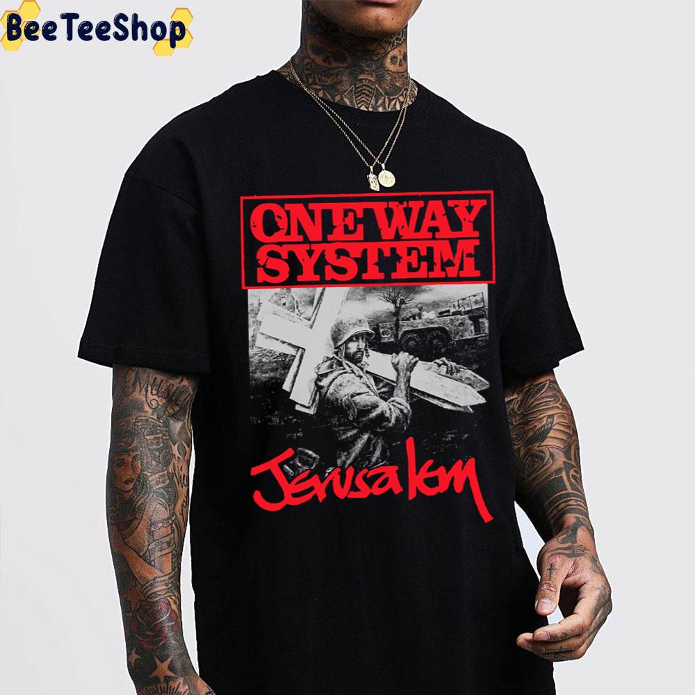Red Text One Way System Jerusalem Unisex T-Shirt Red Text One Way System Jerusalem Unisex T-Shirt