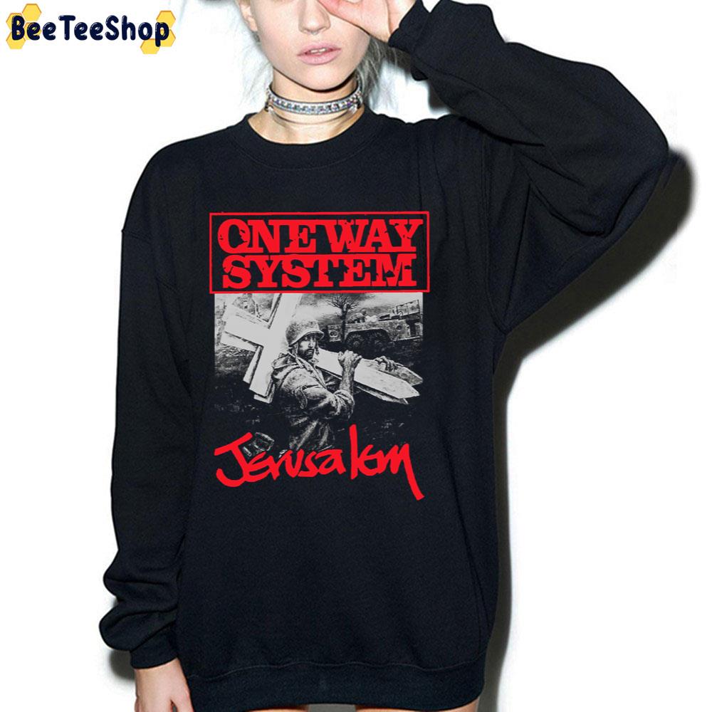 Red Text One Way System Jerusalem Unisex T-Shirt Red Text One Way System Jerusalem Unisex T-Shirt