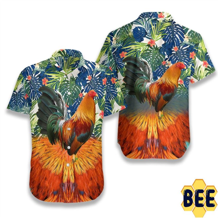 Rooster Tropical Flower Trending Hawaiian Shirt Rooster Tropical Flower Trending Hawaiian Shirt