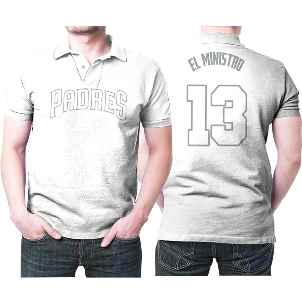San Diego Padres Manny Machado 13 El Ministro Majestic Players Weekend Player White 2019 Jersey Style Polo Shirt San Diego Padres Manny Machado 13 El Ministro Majestic Players Weekend Player White 2019 Jersey Style Polo Shirt