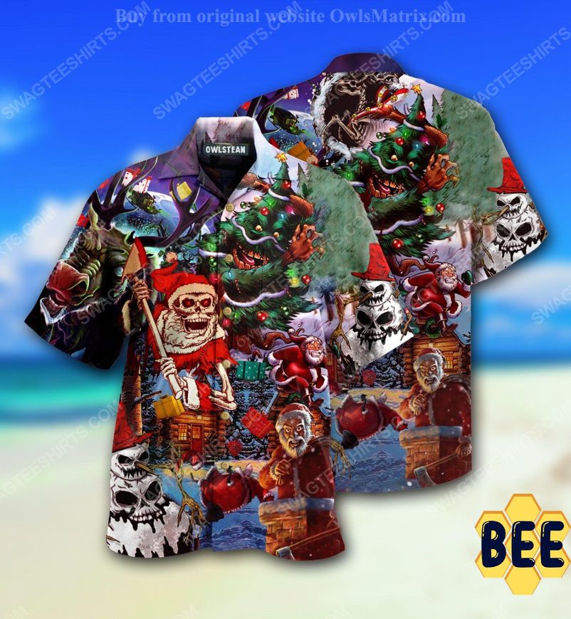 Santa Skull And Scary Christmas Full Print Trending Hawaiian Shirt Santa Skull And Scary Christmas Full Print Trending Hawaiian Shirt