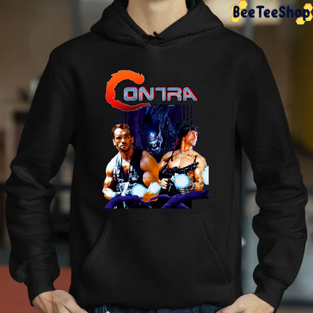 Schwarzenegger Commando And Alien-Contra Game Parody Trending Unisex T-Shirt Schwarzenegger Commando And Alien-Contra Game Parody Trending Unisex T-Shirt