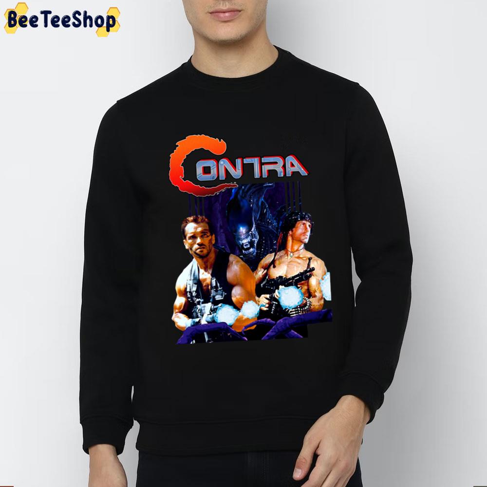 Schwarzenegger Commando And Alien-Contra Game Parody Trending Unisex T-Shirt Schwarzenegger Commando And Alien-Contra Game Parody Trending Unisex T-Shirt