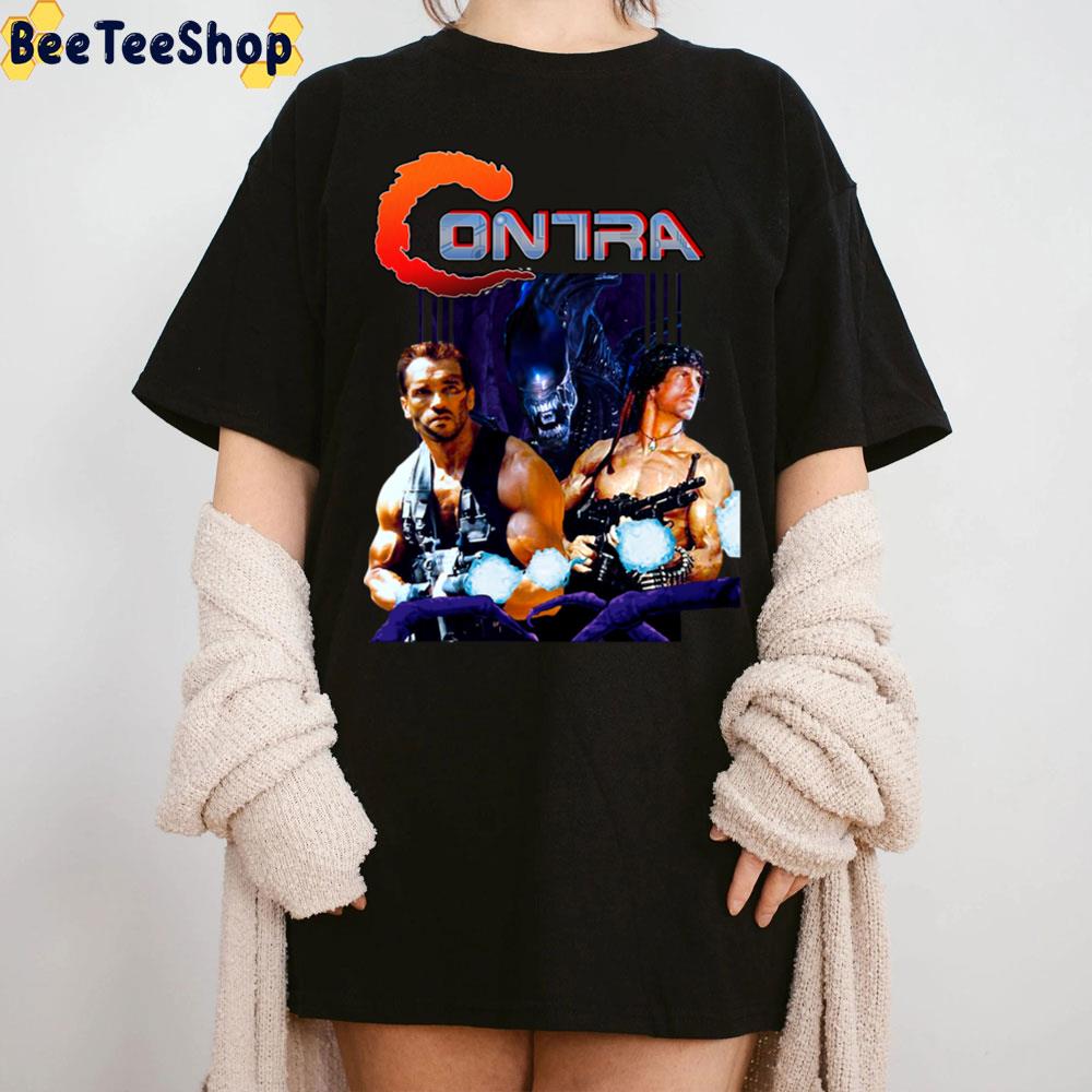 Schwarzenegger Commando And Alien-Contra Game Parody Trending Unisex T-Shirt Schwarzenegger Commando And Alien-Contra Game Parody Trending Unisex T-Shirt