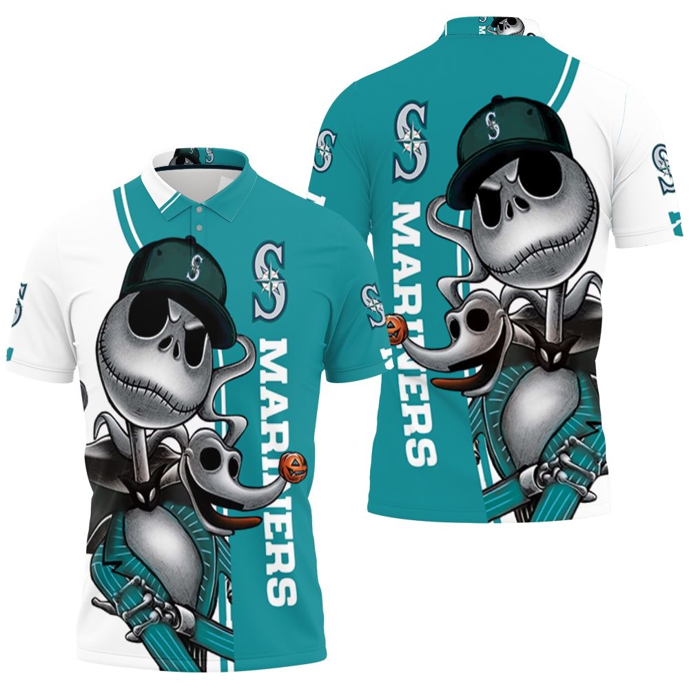 Seattle Mariners Jack Skellington And Zero 3D All Over Print Polo Shirt Seattle Mariners Jack Skellington And Zero 3D All Over Print Polo Shirt