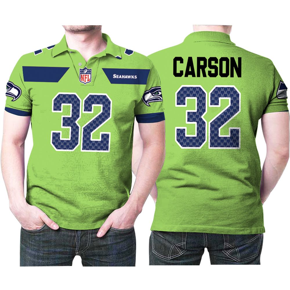 Seattle Seahawks Chris Carson #32 Nfl American Football Green Color Rush Legend Polo Shirt Seattle Seahawks Chris Carson #32 Nfl American Football Green Color Rush Legend Polo Shirt