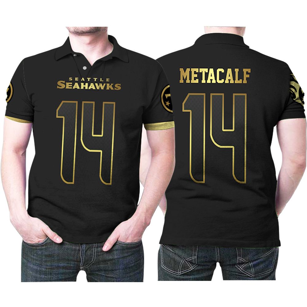 Seattle Seahawks Dk Metcalf 14 Nfl American Football Team Black Golden Edition Jersey Style Polo Shirt Seattle Seahawks Dk Metcalf 14 Nfl American Football Team Black Golden Edition Jersey Style Polo Shirt