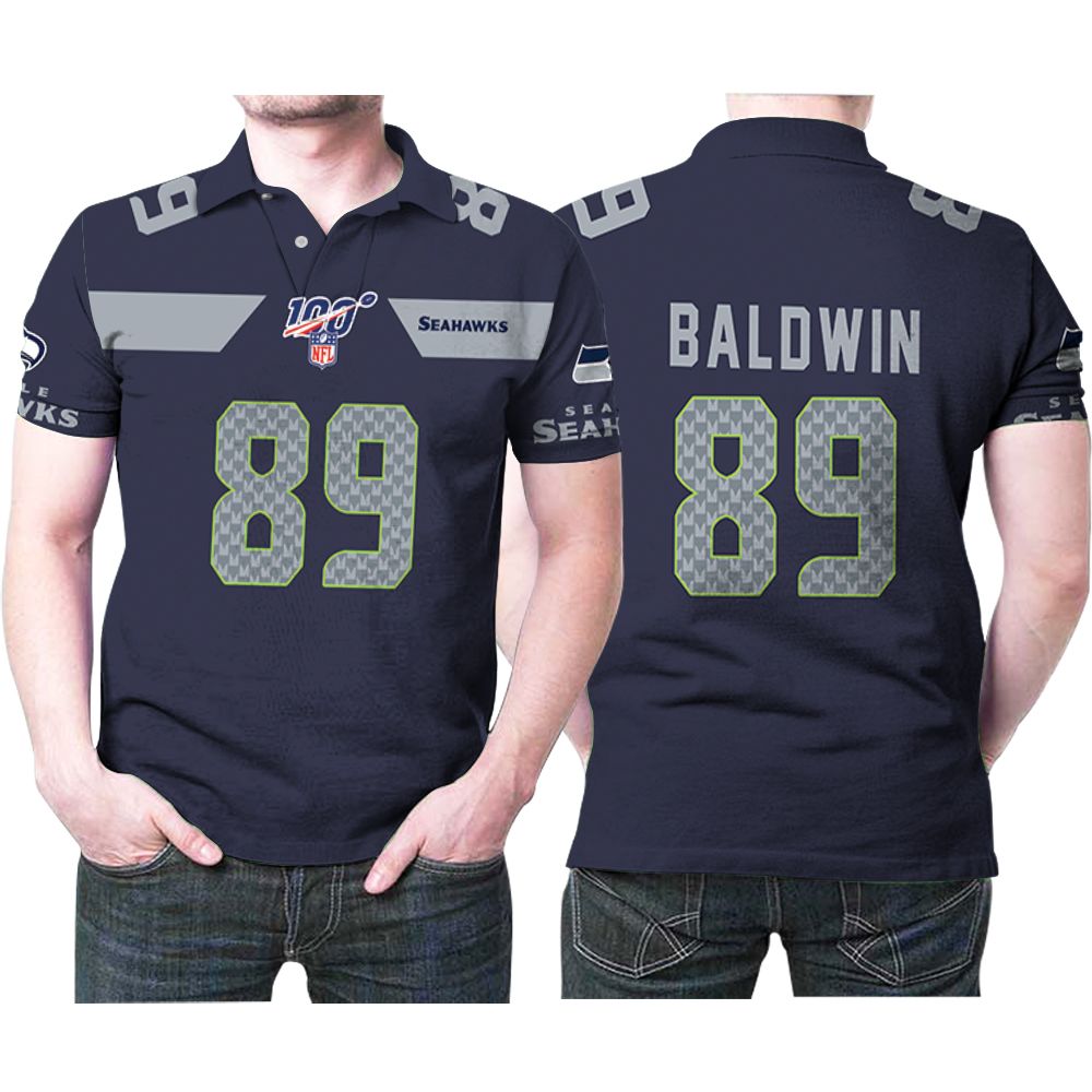 Seattle Seahawks Doug Baldwin #89 Nfl American Football Navy 100th Season Polo Shirt Seattle Seahawks Doug Baldwin #89 Nfl American Football Navy 100th Season Polo Shirt