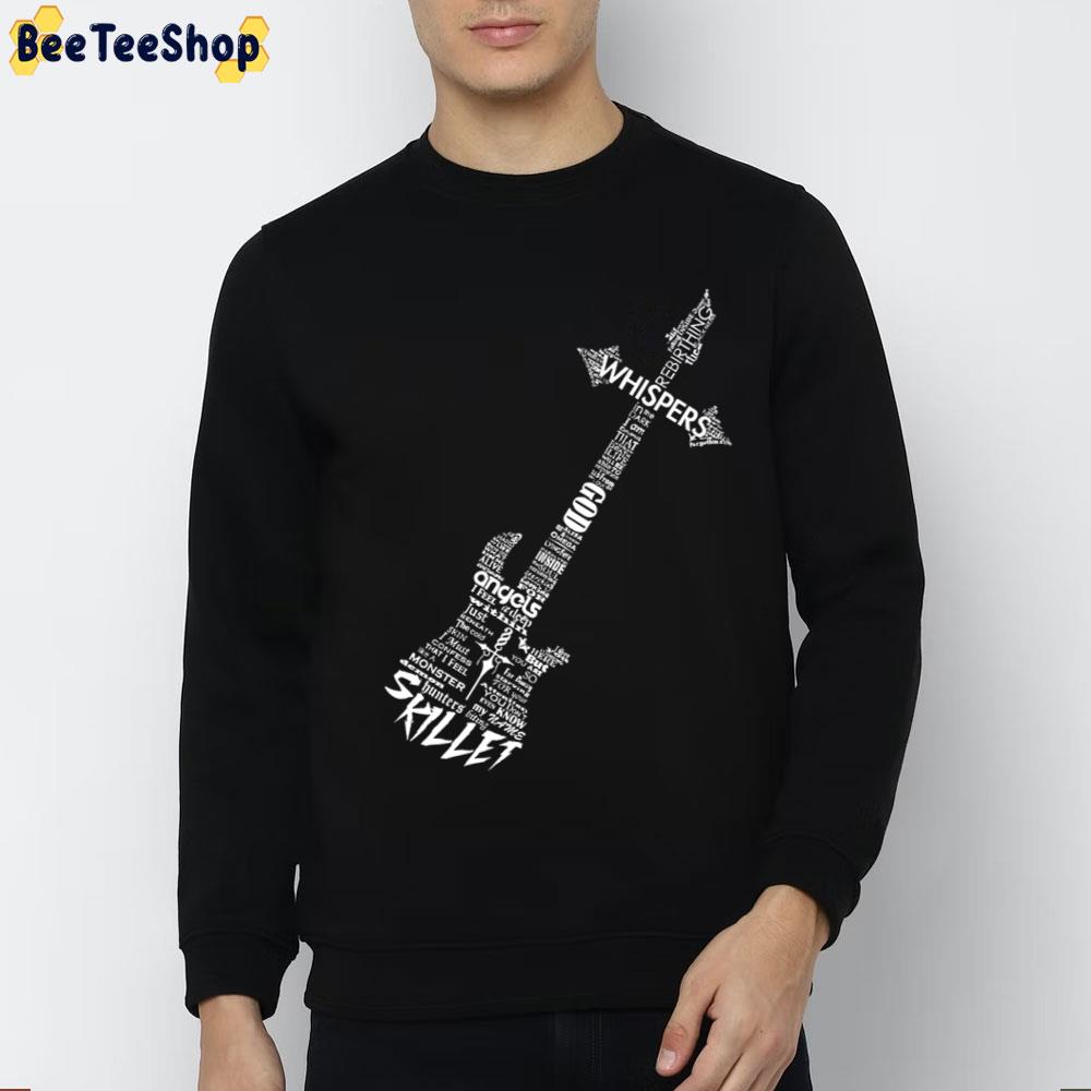 Skillet Guitar Typography On Black Graphic Unisex T-Shirt Skillet Guitar Typography On Black Graphic Unisex T-Shirt