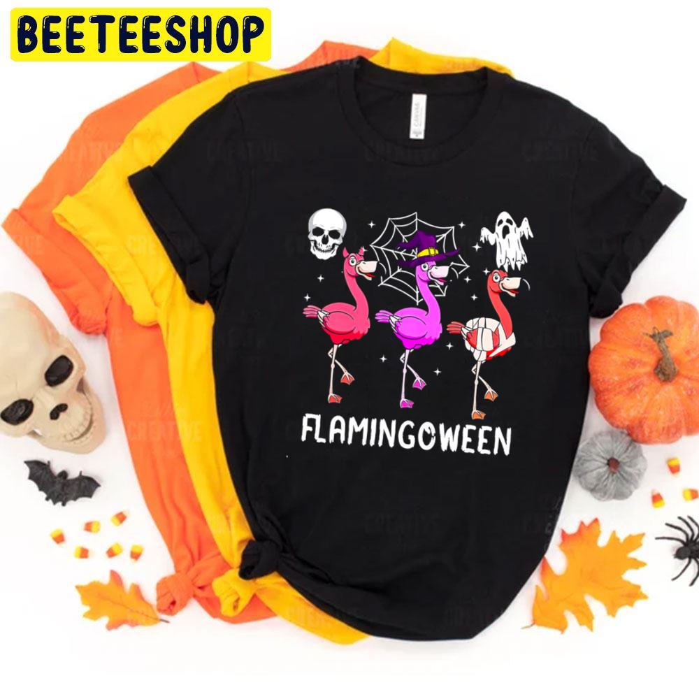 Skull And Ghost Flamingoween Trending Unisex T-Shirt Skull And Ghost Flamingoween Trending Unisex T-Shirt