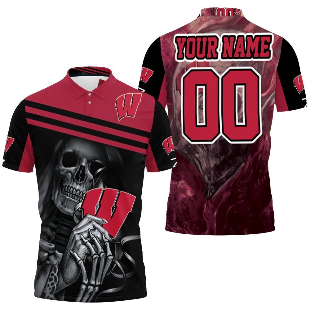 Skull Wisconsin Badgers Personalized 3D All Over Print Polo Shirt Skull Wisconsin Badgers Personalized 3D All Over Print Polo Shirt