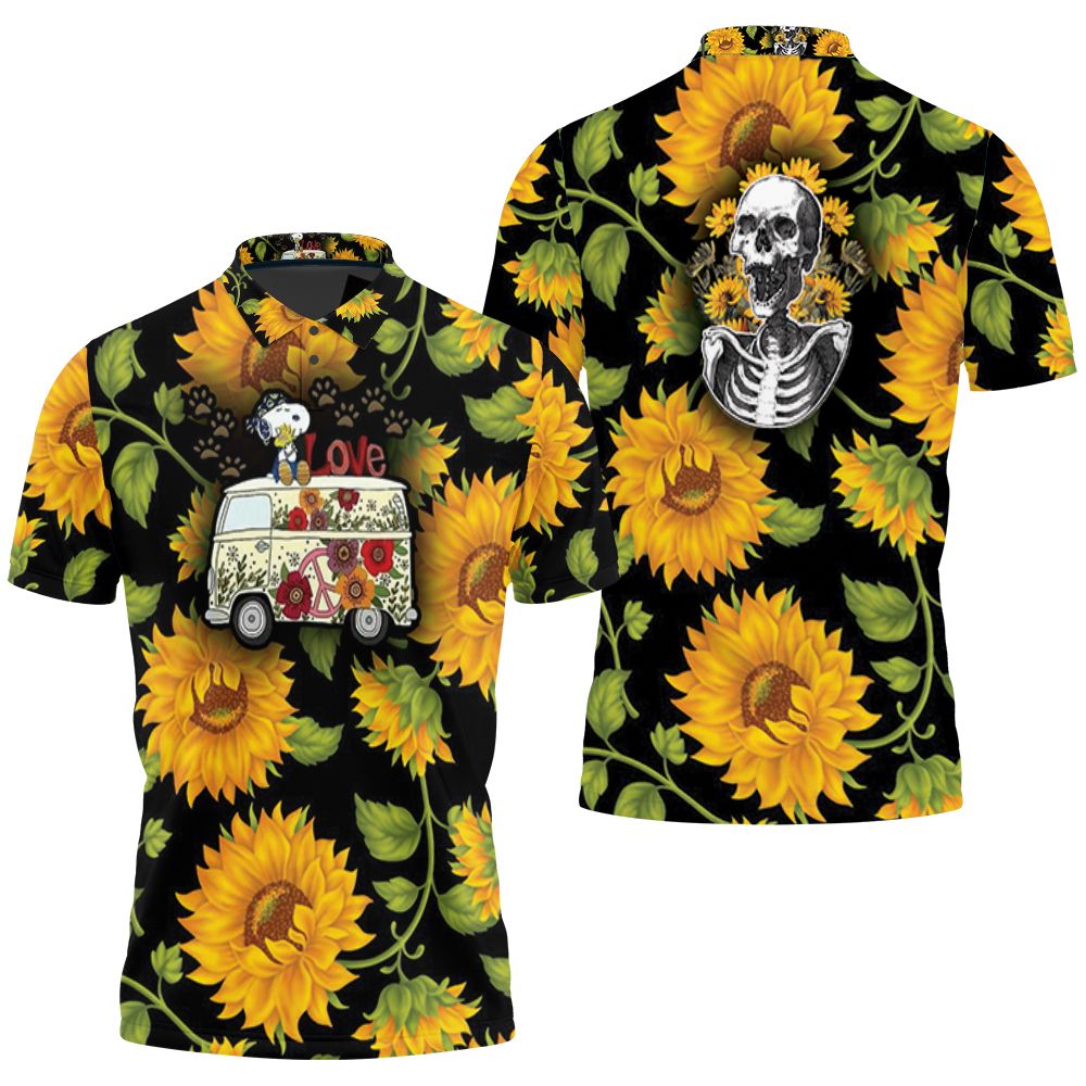 Snoopy Hippie Bus Sunflowers Hippieseamless Pattern 3D All Over Print Polo Shirt Snoopy Hippie Bus Sunflowers Hippieseamless Pattern 3D All Over Print Polo Shirt