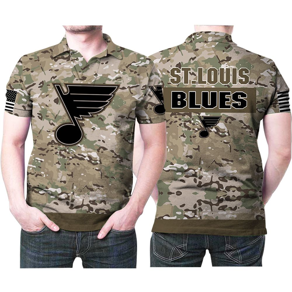 St Louis Blues Camouflage Veteran Us Flag 3D All Over Print Polo Shirt St Louis Blues Camouflage Veteran Us Flag 3D All Over Print Polo Shirt