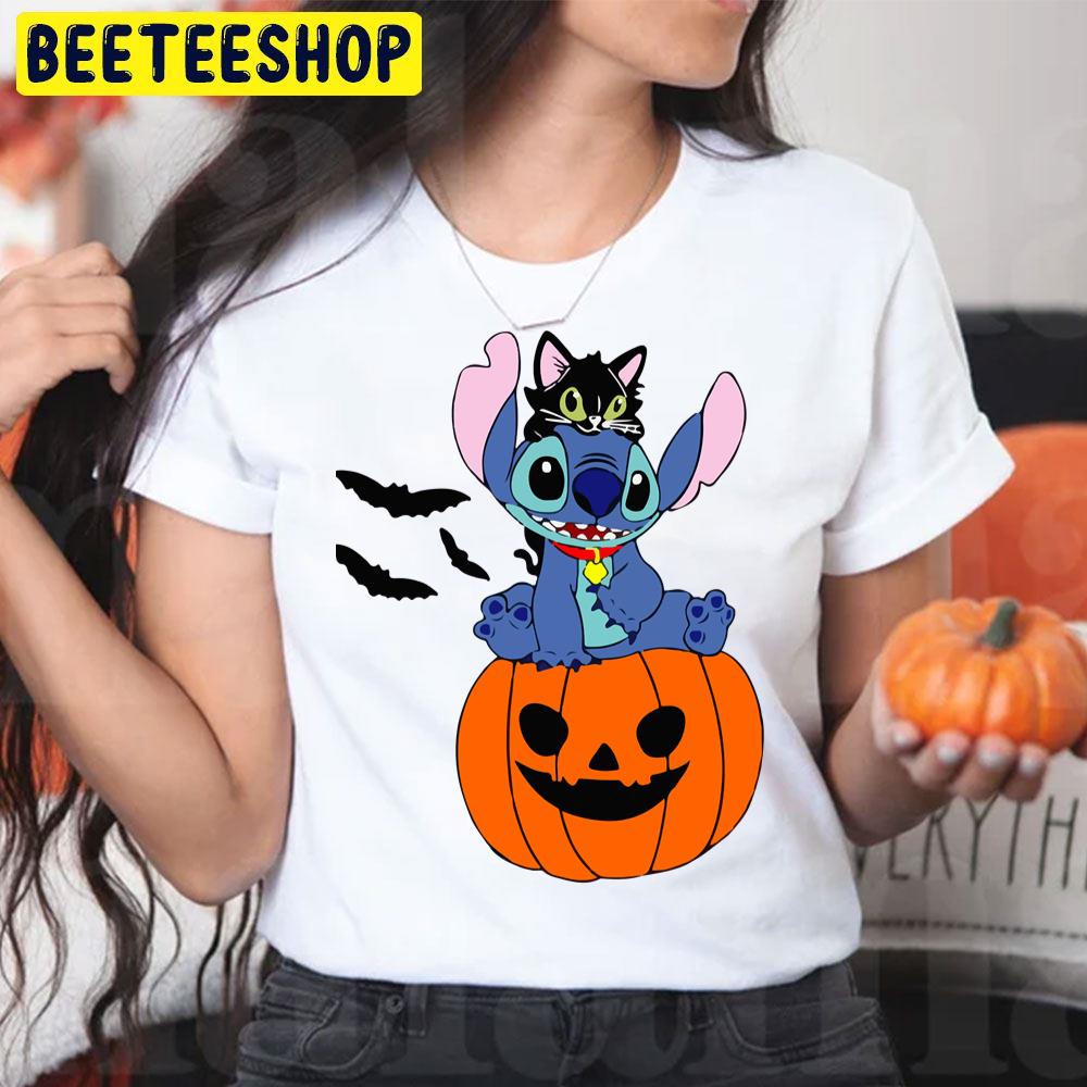 Stitch Black Cat And Pumpkin Halloween Trending Unisex T-Shirt Stitch Black Cat And Pumpkin Halloween Trending Unisex T-Shirt