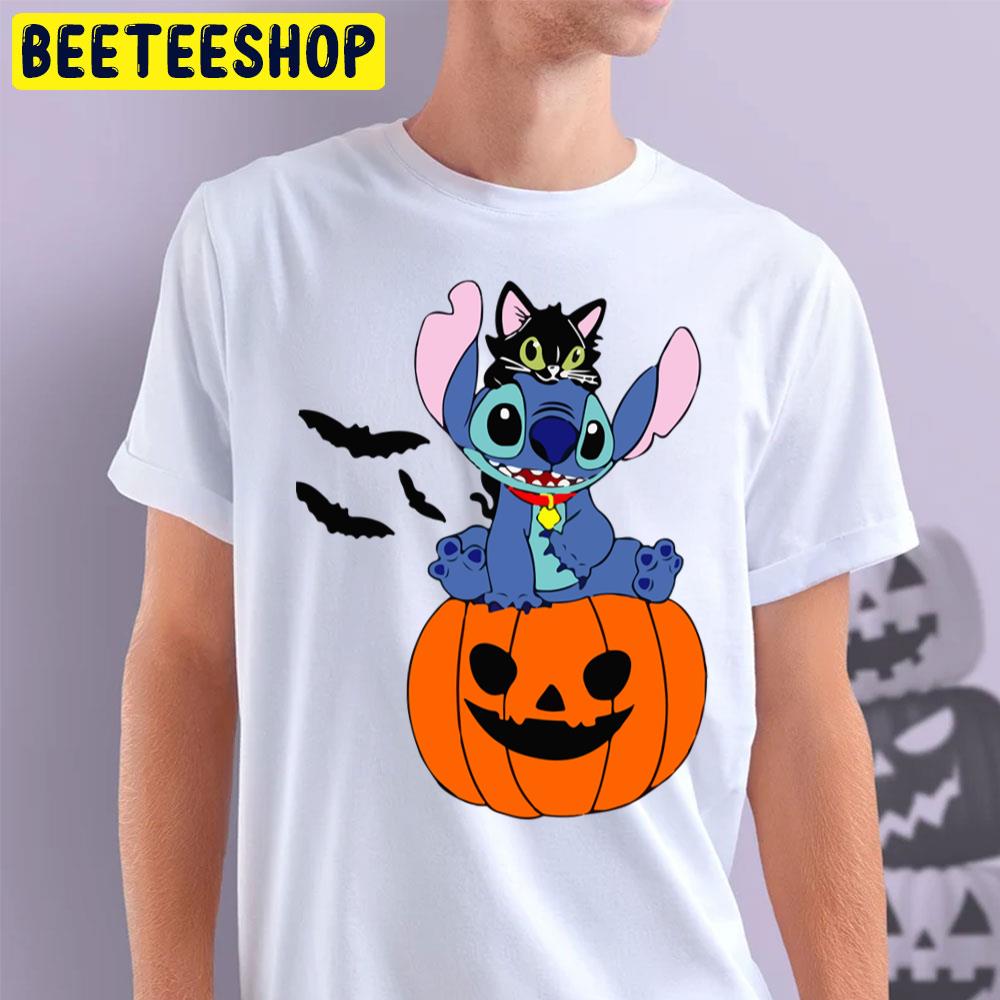 Stitch Black Cat And Pumpkin Halloween Trending Unisex T-Shirt Stitch Black Cat And Pumpkin Halloween Trending Unisex T-Shirt