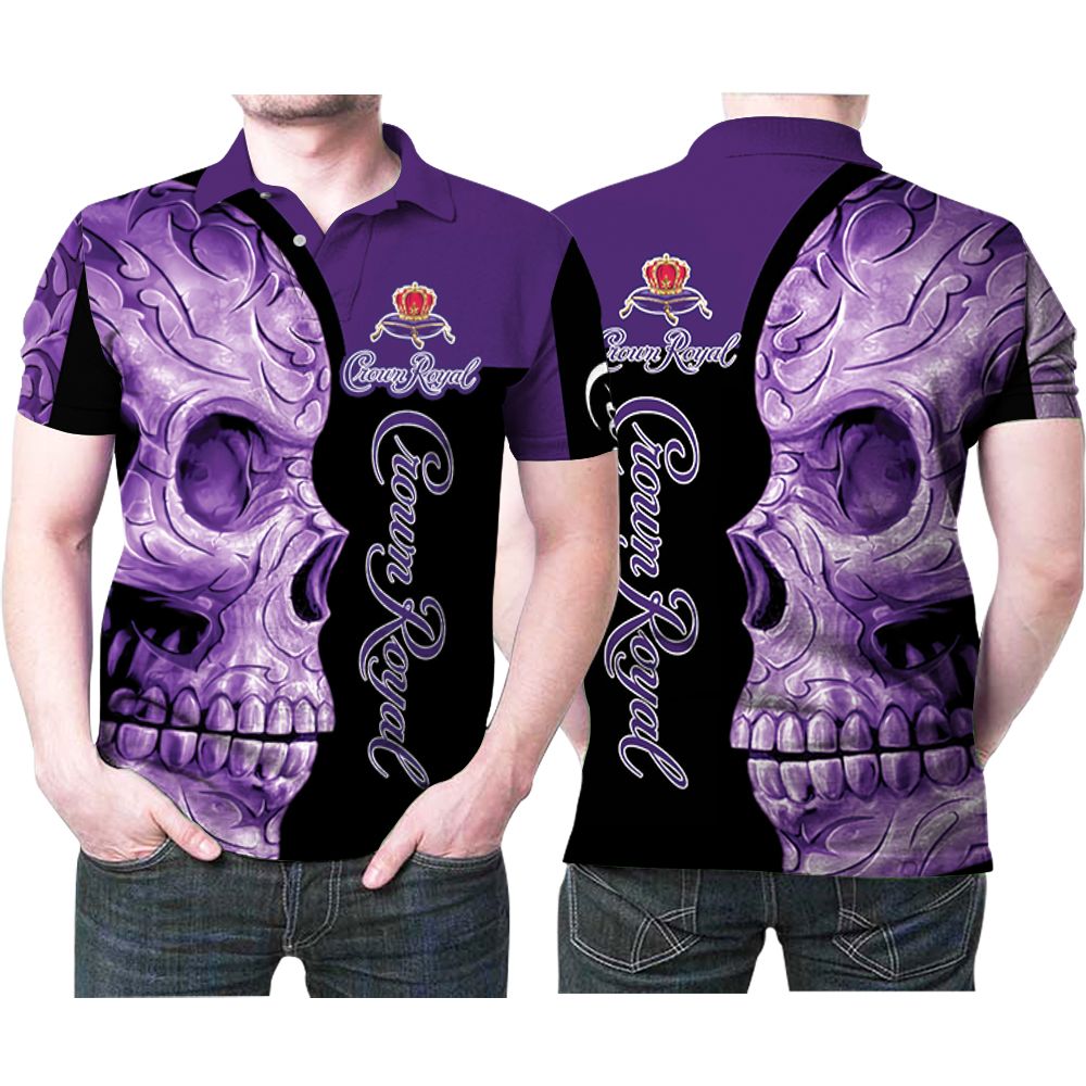 Sugar Skull Crown Royal Purple Flower Pattern 3D All Over Print Polo Shirt Sugar Skull Crown Royal Purple Flower Pattern 3D All Over Print Polo Shirt