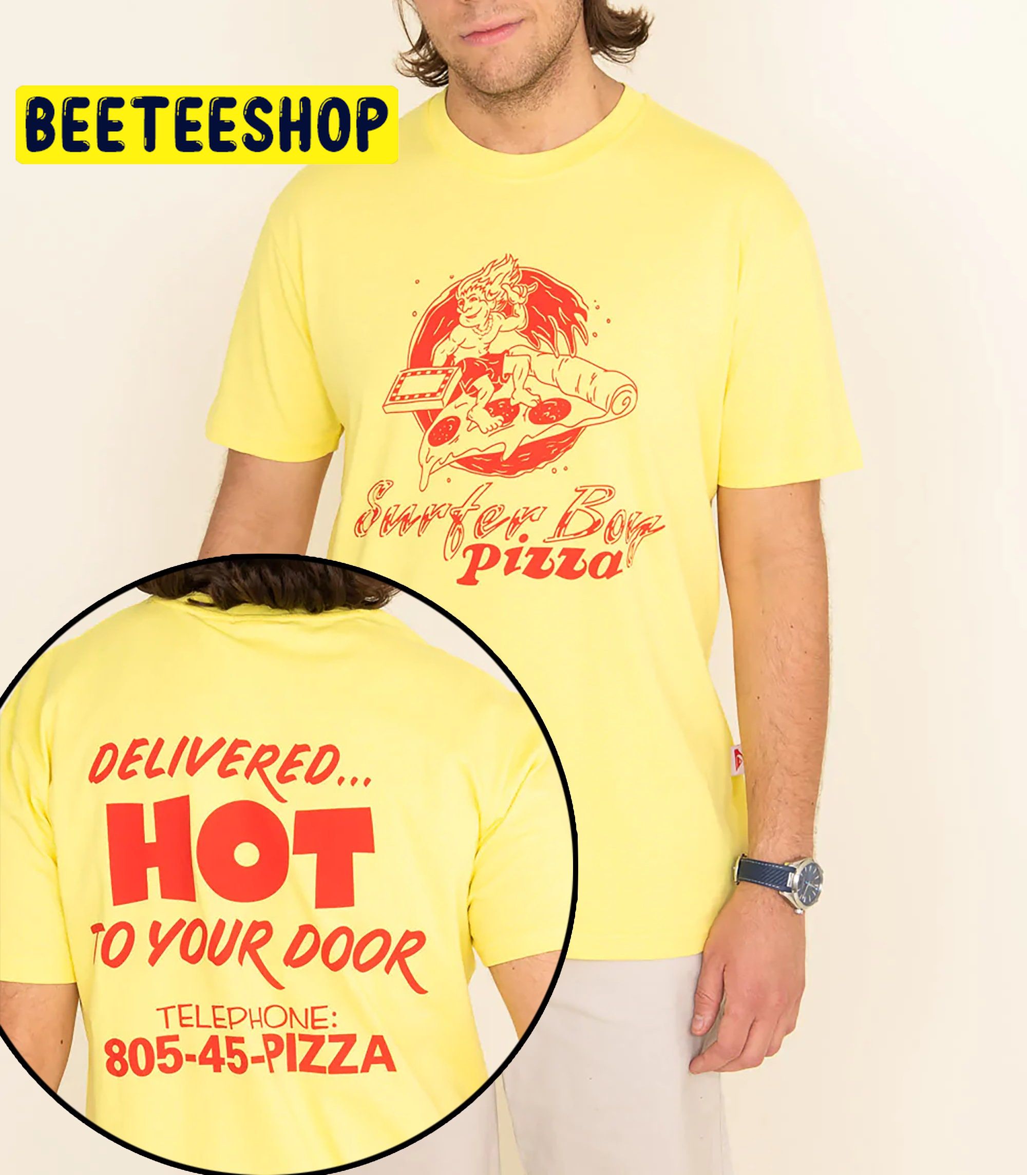 Surfer Pizza Boy Delivered Hot To Your Door Double Side Unisex Shirt Surfer Pizza Boy Delivered Hot To Your Door Double Side Unisex Shirt