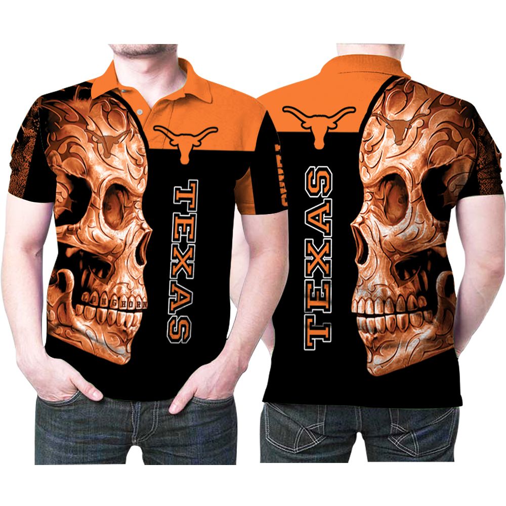 Texas Longhorns Ncaa Sugar Skull Flower Pattern 3D All Over Print Polo Shirt Texas Longhorns Ncaa Sugar Skull Flower Pattern 3D All Over Print Polo Shirt